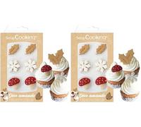ScrapCooking - Décos en Pâte d’Amande « Hiver » - Décorations Alimentaires pour Bûches & Gâteaux - Flocons, Feuilles & Champignons - Décos Comestible Noël Pâtisseries - 7606 (Lot de 2)