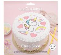 ScrapCooking - Disque de Pâte à Sucre Licorne Ø 18cm - Décoration Gâteau Comestible - Imprimé Cœur, Arc-en-Ciel, Étoiles - Déco Alimentaire - Anniversaire, Fête - Rose - 7330