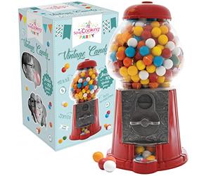 ScrapCooking - Distributeur de Bonbons/de Cacahuètes Vintage Candy - Machine à Chewing Gums Rétro - Bonbonnière Bubble Gums avec Vrai Monnayeur - Verre & Métal - Rouge, Pot