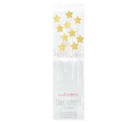 ScrapCooking - Kit de 10 Cake Toppers Étoiles Dorées - Accessoires Déco pour Gâteaux, Pâtisseries, Desserts, Bûches - Cake Toppers en Papier Longs Décoration Or - 4987