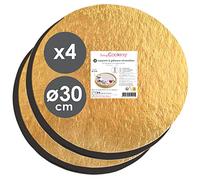 ScrapCooking - Kit de 4 Supports à Gâteaux Ronds Ø 30 cm - Carton Réversible Doré & Noir - Grand Plateau Gâteau XXL - Disque Dessous de Pâtisserie - Socle Cake Board - Fabriqués en France - 5215