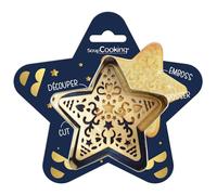 ScrapCooking - Kit Découpoir + Embosseur Bois Étoile - Emporte-Pièce Noël en Inox pour Biscuits en Relief - Moule Accessoires Pâtisserie Sablés - 2090