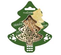 ScrapCooking - Kit Découpoir + Embosseur Bois Sapin - Emporte-Pièce Noël en Inox pour Biscuits en Relief - Moule Accessoires Pâtisserie Sablés - 2092