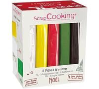 ScrapCooking - Lot de 5 Pâtes à Sucre Blanc, Jaune, Rouge, Vert, Marron - 5 x 80g - Pour Gâteaux Bûches Pâtisseries Noël - Sans Gluten & Sans Huile de Palme - 7257