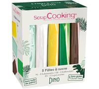 ScrapCooking - Lot de 5 Pâtes à Sucre Dinosaure - Jaune, Vert, Marron, Vert d’Eau, Blanc - 5 x 80 g - Pour Gâteaux Biscuits Décors Pâtisseries - Thème Dinos - Animaux, Jungle - 7249