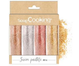 ScrapCooking - Mix 4 Sucres Pailletés - Or, Argent, Rose Doré & Rubis - Paillettes Sucrées Dorées Argentées - Poudre Alimentaire Comestible - Décorations Brillantes pour Pâtisseries - 4807