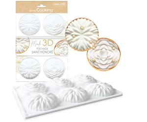 ScrapCooking - Moule 6 Dessus de Tartelettes « Saint-Honoré » - Moules Silicone 3D en Relief - Ø6,5 x 2 cm - Pour Desserts, Gâteaux Anniversaire, Pâtisseries - Avec Recette - Blanc - 2897