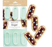ScrapCooking - Moule Silicone 7 Biscuits « Finger » - Moule Barquettes - Apte Four & Congélateur - Pâtisserie Gâteau Enfant - Ustensile Souple - Recette Fingers Choco - Vert d’Eau - 3184
