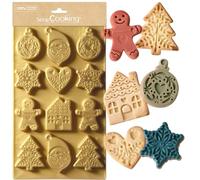 ScrapCooking - Moule Silicone Biscuits de Noël - 12 Formes pour Petits Gâteaux, Chocolats, Shortbreads, Sablés - Ustensile Souple Pâtisserie - Apte Four & Congélateur - Doré - 2987