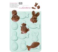 ScrapCooking - Moule Silicone Chocolats de Pâques - 12 Formes Animaux de Pâques : Lapin, Poule, Poisson pour Chocolats & Gâteaux - Ustensile Pâtisserie - Fritures - Vert d’Eau - 6726