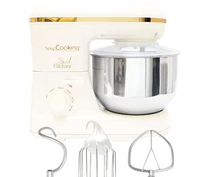 ScrapCooking - Robot Pâtissier Sweet Factory - Batteur Électrique Multifonctions 3-en-1 : Fouet, Crochet, Feuille - Bol Inox de 5L - Pour Pâtisseries, Pains, Gâteaux, Crèmes - Crème mat & Doré - 3890