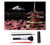 Scratch Art For Adults & Teens 16 x 11.2 Inches, Paint by Scratch Kit Adult Rainbow, Colorful Sketch Diy Night View Scratchboard (Mount Fuji)