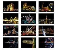 Scratch Art for Kids Adults 3 Set Set Classic, Modern & Ancient Building Scratch Art avec Bamboo Skewer 8x5.5 Paper for Kids Development, Home Decor Adult