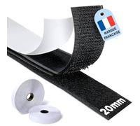 Scratch Autocollant Double Face-8Mx20mm-Adhésif Puissant-2 Rouleaux (8M Crochet + 8M Boucle)-Ruban Autocollant tissu-Double Face-Idéal pour moustiquaires, tapis et cadres