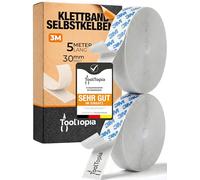 Scratch autocollant double face - intérieur & extérieur 30mm x 5m blanc (adhésif 3M) | Bande Velcro adhésive | Tableau, bricolage, couture, maison | Qualité pro ToolTopia