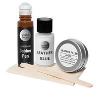 Scratch Doctor Kit de réparation compact en cuir pour réparation, remplissage, colle et recoloration, rayures, déchirures, trous dans les meubles en cuir, canapés, sièges de voiture (marron moyen)