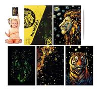 Scratch Off Art, Art Scratch Paper | Ensemble Lumineux de 4 Cartes de Peinture à gratter à la Main - Toys de Cartes de Graffiti, coloriage créatif Artisanat, Paysage et Art Animal pour Hommes Femmes