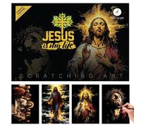 Scratch Off Board - Kit d'affichage de peinture Jésus - Sketch spirituel - Pour jeunes filles - Utilisation relax - Garçons - Décoration - Poster - Cadeau amusant - Relaxation - Activité
