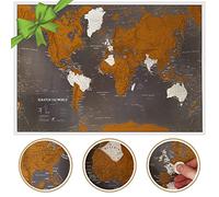 Maps International Scratch The World® - Poster Carte du Monde Noire avec lieux de Voyage à gratter - détail cartographique - 84,1 cm (L) x 59,4 (H) cm