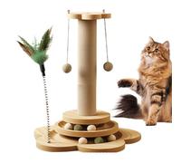 Scratching Post - 4 in 1 Scratching Post, Interactive Feather Toy and 2 Sisal Hanging Balls Scratcher Post with Cat Turntable for Indoor Cats (C)