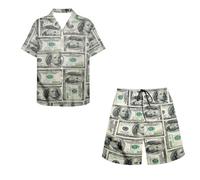 SCRAWLGOD Chemises hawaïennes pour hommes à manches courtes et shorts décontractés 2 pièces pour hommes, ensemble hawaïen assorti, grande taille, Un billet de cent dollars, XXXXXL