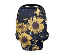 SCRAWLGOD Couverture d'allaitement pour bébé avec imprimé tournesol et papillon pour allaiter - Écharpe d'allaitement respirante et extensible - Auvent de siège auto pour filles - Housses de poussette