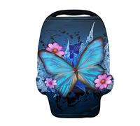 SCRAWLGOD Housse de siège auto pour bébé - Motif papillon bleu - Pour allaiter - Pour garçons et filles