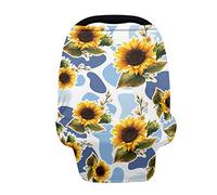 SCRAWLGOD Housse de siège de voiture à imprimé tournesol de vache pour bébé - Couverture d'allaitement extensible - Auvent de siège auto pour bébés - Allaitement et siège auto