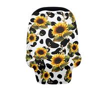 SCRAWLGOD Housse de siège de voiture extensible à imprimé tournesol de vache pour bébé - Couverture de siège de voiture pour bébé - Couverture d'allaitement - Multi-usage - Housse de chaise haute