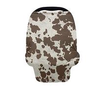 SCRAWLGOD Housses de siège de voiture en forme de vache marron pour bébés, multi-usages, couverture d'allaitement douce et extensible pour l'allaitement, cadeau de fête pour nouveau-né garçon et fille