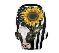 SCRAWLGOD Housses de siège de voiture pour bébé garçons et filles - Drapeau américain - Imprimé tournesol - Vache - Auvent respirant pour siège auto pour toutes les saisons