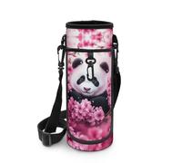 SCRAWLGOD Porte-bouteille isotherme pour enfants avec motif loup - Housse de transport réglable, Panda Cherry Blossom, L