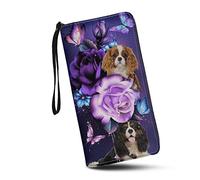 SCRAWLGOD Portefeuille papillon magique pour femme avec fermeture éclair autour du porte-cartes et pochette en cuir synthétique, Magical Cavalier King Charles Spaniel