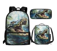 SCRAWLGOD Sac à dos et boîte à déjeuner pour filles et enfants Sac à dos d'école secondaire Ensemble sac à dos pour enfants Bookabag, Crocodile Cool, Taille unique, Sacs à dos de jour