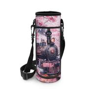 SCRAWLGOD Sac de transport pour bouteille d'eau pour enfants avec bandoulière réglable et portable, Train Cherry Blossom, L
