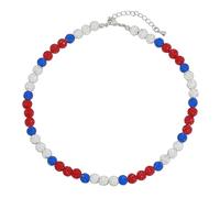 SCRDPRAD BlingBling Collier de baseball rouge bleu blanc paillettes argent strass perles argile collier pour homme femme jour de l'indépendance accessoire de sport élégant, Acier inoxydable, Pas de