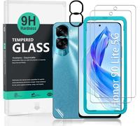 Screen Protector For Honor 90 Lite 5g (6.7 Inch), With 2 Pieces Tempered Glass, 1 Camera Lens Protector, 1 Carbon Fibre Film [No Bubbles]