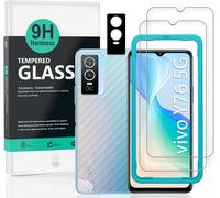 Screen Protector For Vivo Y76 5g (6.58), With 2 Pieces Tempered Glass, 1 Camera Lens Protector, 1 Carbon Fiber Film [No Bubbles]