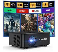 SCREENMAX Projecteur natif 1080P avec Wi-Fi et Bluetooth, projecteur de films portable 2024 450 ANSI pour une utilisation en extérieur, projecteur vidéo domestique compatible avec iPhone/Android/TV