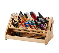 Screwdriver Organizer | With Tray 53-Hole Wooden Home Organization - 31.2x17x16.5cm Space Saving Hand Tool Organizer | For Hobby Repair Desktop Bookshelf Pegboard Garage Outdoor Indoor Garden