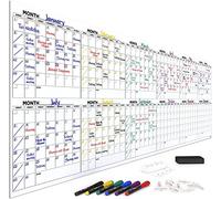 Scribbledo Calendrier annuel géant effaçable à sec 254 x 91,4 cm 12 mois Calendrier mural réutilisable Comprend 4 marqueurs 1 gomme et ruban de fixation