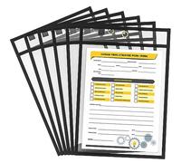 Scribbledo Lot de 6 pochettes effaçables à sec en plastique noir pour papier, pochettes transparentes et résistantes pour enseignants, fournitures pour salle de classe, école, bureau, travail,