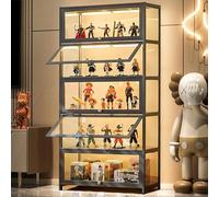 Scribora Vitrine avec Porte en Verre Acrylique, vitrine Curio à 5 Niveaux, pour Objets de Collection, bibliothèque pour Chambre à Coucher, Coin Lecture, Chambre de Tout-Petit, Bambou (Porte à Rabat