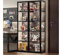 Scribora Vitrine avec Porte en Verre Acrylique, vitrine Curio à 5 Niveaux, pour Objets de Collection, bibliothèque pour Chambre à Coucher, Coin Lecture, Chambre de Tout-Petit, Bambou (Porte Folio
