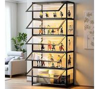 Scribora Vitrine avec porte en verre acrylique, vitrine Curio à 5 niveaux, pour objets de collection, bibliothèque pour chambre à coucher, coin lecture, chambre de tout-petit, bambou (porte à rabat