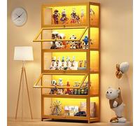 Scribora Vitrine avec Porte en Verre Acrylique, vitrine Curio à 5 Niveaux, pour Objets de Collection, bibliothèque pour Chambre à Coucher, Coin Lecture, Chambre de Tout-Petit, Bambou (Porte à Rabat