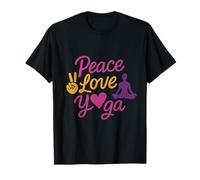 Script de Yoga Peace Love, imprimé en Or Magenta T-Shirt