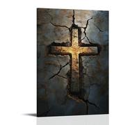 Scripture Glows from Cracks in The Earth As A Metallic Cross Rises Like A Tower of Peace. Poster décoratif à suspendre 30 x 45 cm