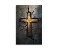 Scripture Glows from Cracks in The Earth As A Metallic Cross Rises Like A Tower of Peace. Poster décoratif à suspendre 60 x 90 cm