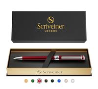 Scriveiner Deep Crimson Red Ballpoint Coffret Stylo Bille Rouge Pourpre Finition Acier Chromé, Rechargeable et Rétractable, Beau Cadeau pour Homme & Femme avec Boîte, Accessoire Pro Bureau